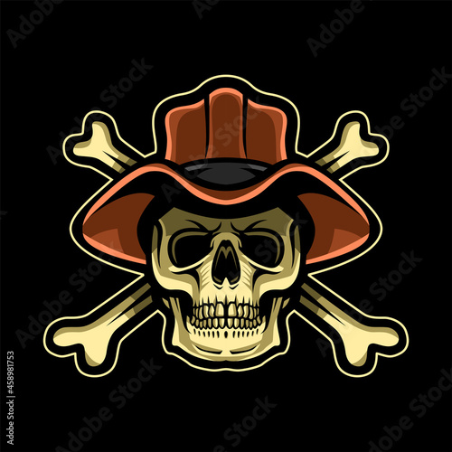 Skull with hat and bones illustration