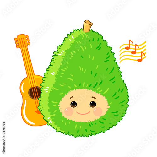 professions in a cartoon flat style for children. musician, the character is a cute avocado.