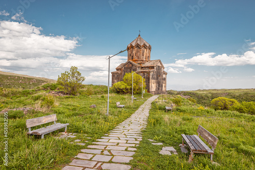 Armenian Vahramashen Church located near Amberd fortress. It sits on the cliff with Arkashian River deep in the canyon photo