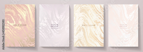 Modern elegant cover design set. Luxury fashionable background with abstract marble pattern in gold, pink color. Elite premium vector template for menu, brochure, flyer layout, presentation