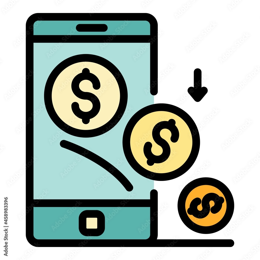 Smartphone money investor icon. Outline smartphone money investor vector icon color flat isolated Smartphone money investor icon. Outline smartphone money investor vector icon color flat isolated