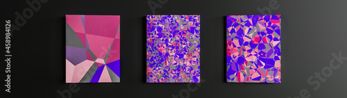 art gallery multi color painting purpul and pink abstract panorama black background