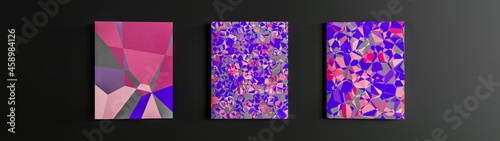 art gallery multi color painting purpul and pink abstract panorama black background photo