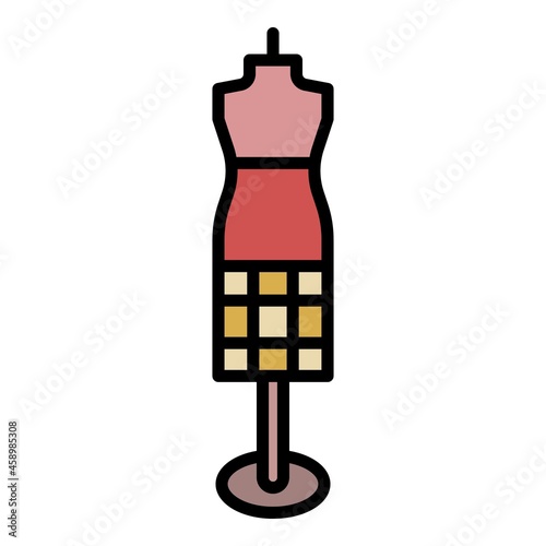 Mannequin for a long dress icon. Outline mannequin for a long dress vector icon color flat isolated