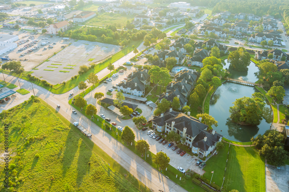 Fototapeta premium Houston , Texas aerial view above the morning sunshine on west side of sity