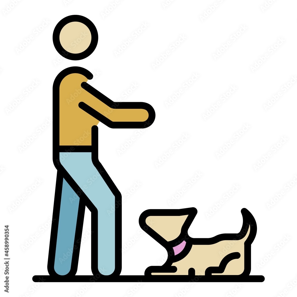 Dog play with man icon. Outline dog play with man vector icon color flat isolated