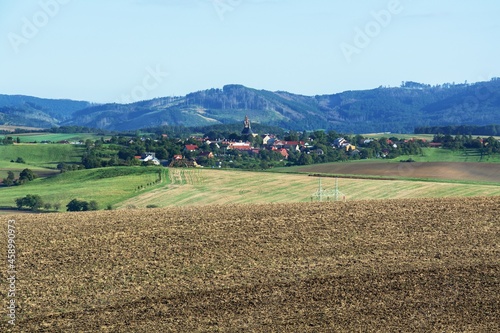 View of Vsechovice from Malhotice. East Moravia. Czechia. Europe.