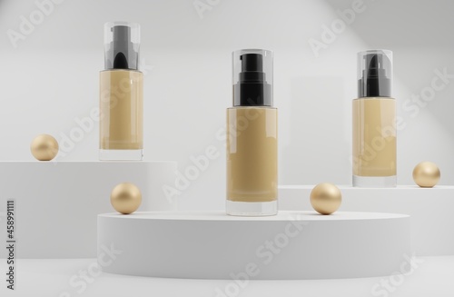 glass bottles with transparent cap for mockup foundation beauty care 3d background