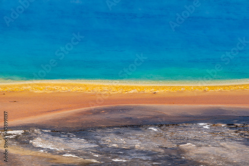 Abstract colorful view of Grand Prismatic Spring and its rainbow colors, in Yellowstone National Park