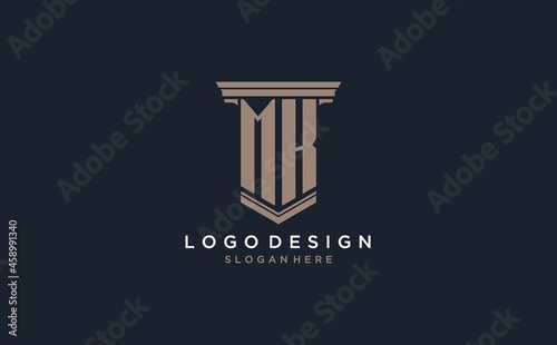 MK initial logo with pillar style, luxury law firm logo design ideas