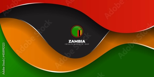 Red, black, and yellow paper cut design on green background. Zambia independence day background design.