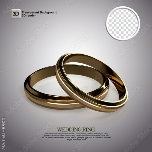 3D ring wedding render with transparetn background