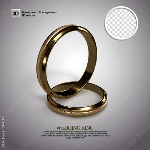 3D ring wedding render with transparetn background