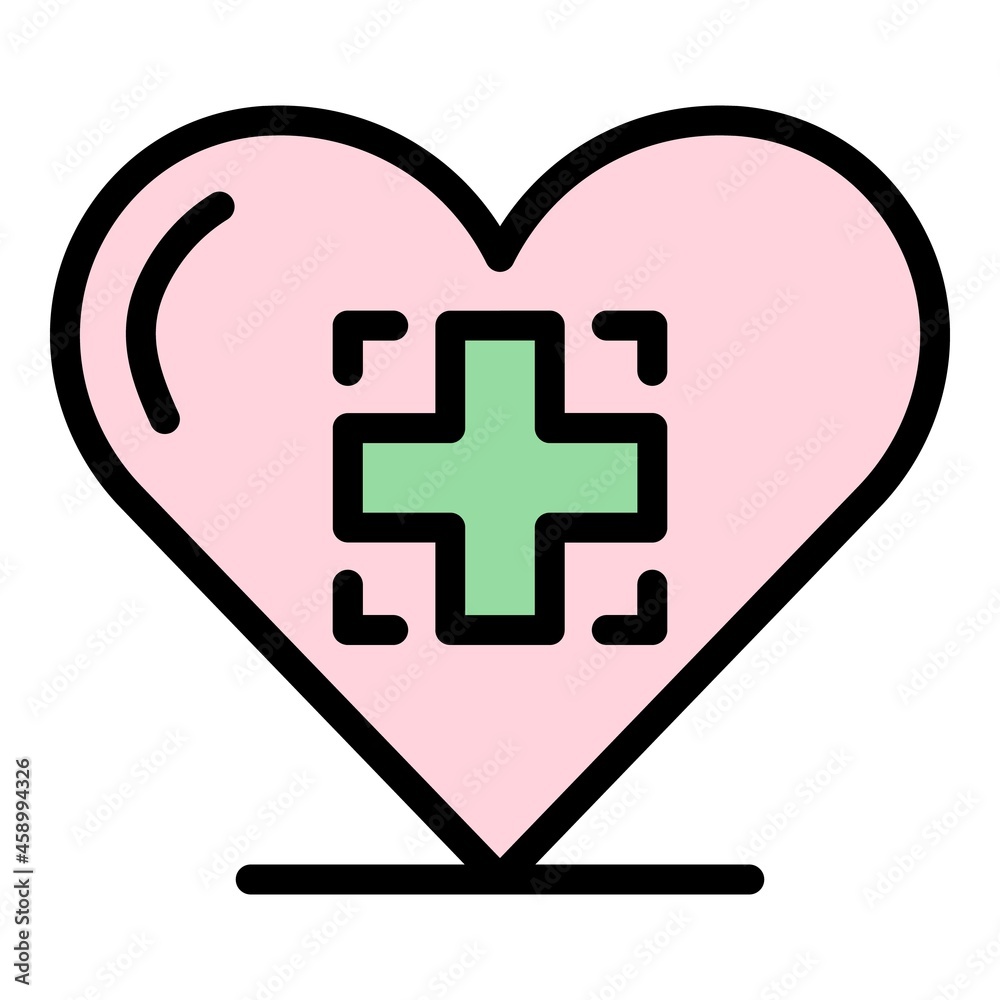 Medical cross in the heart icon. Outline medical cross in the heart vector icon color flat isolated Medical cross in the heart icon. Outline medical cross in the heart vector icon color flat isolated