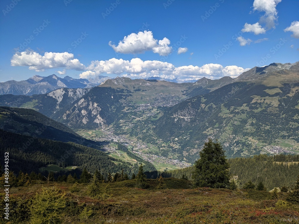 beautiful landscape in valais with a view of verbier above lourtier near la ly goli de servay. Hiking in switzerland