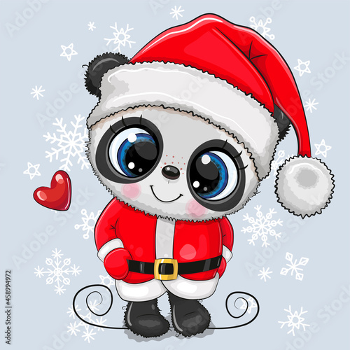 Panda in Santa hat on a white background