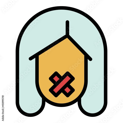 Closed mouth head icon. Outline closed mouth head vector icon color flat isolated