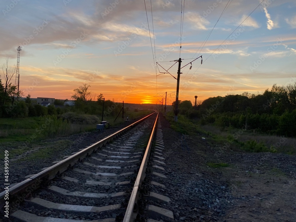 railway in the sunset