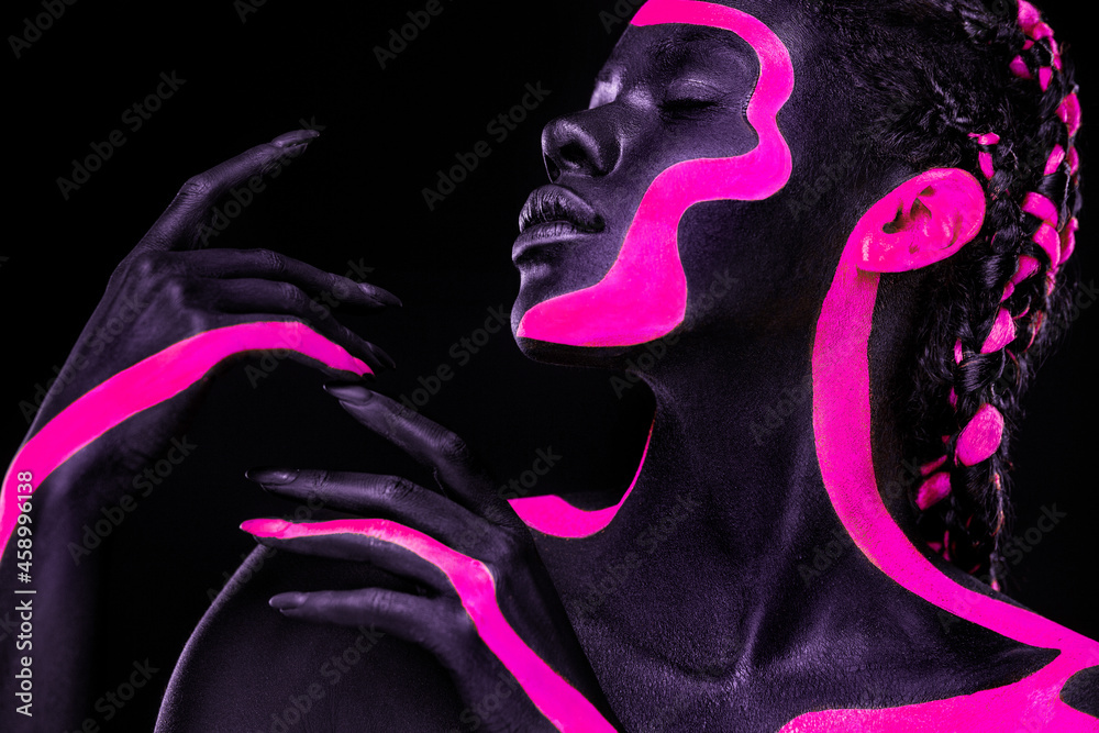 Veri peri color 2022 pantone. Pink and black body paint. Woman with face  art. Young girl with bodypaint. An amazing model with makeup. Stock Photo  by ©MikeOrlov 546667054
