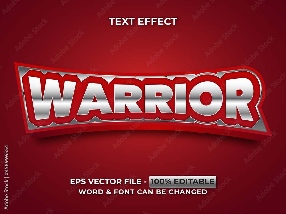 Warrior text effect silver style. Editable text effect.