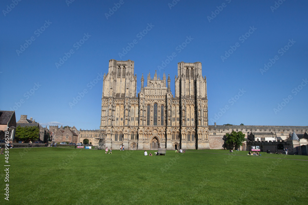Views of Wells Cathedral in Wells, Somerset in the UK