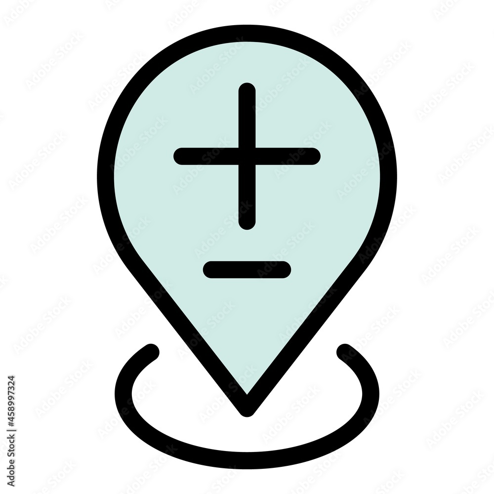 Fototapeta premium Hospital gps pin map icon. Outline hospital gps pin map vector icon color flat isolated