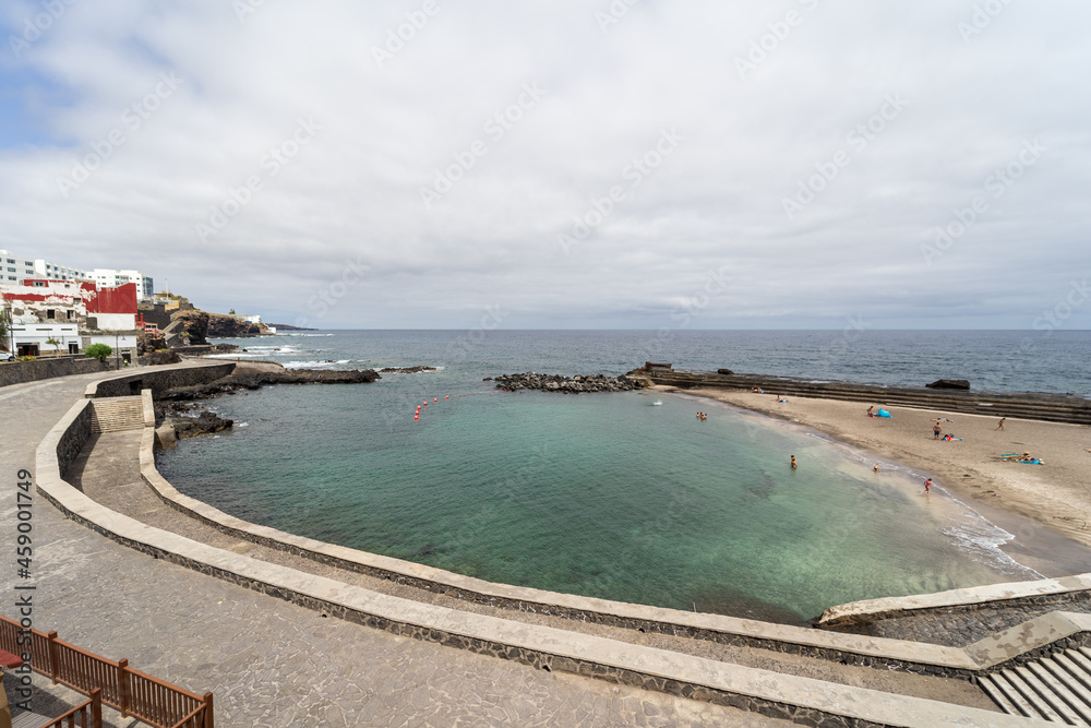Bajamar. Canary Islands. Tenerife. Spain. Promenade with a beach in a small town in the north of Tenerife.