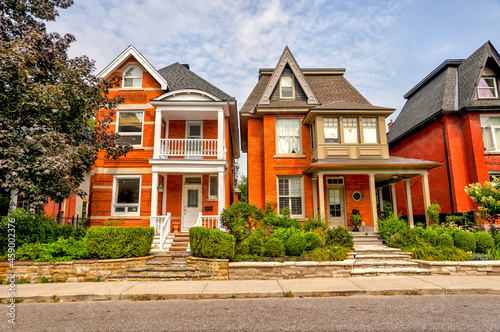 Elegant houses in the Glebe neighbourhood of Ottawa in the Victorian and Arts and Crafts architectural style photo