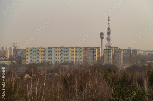 view on popular polish housing estate of big plates in spring