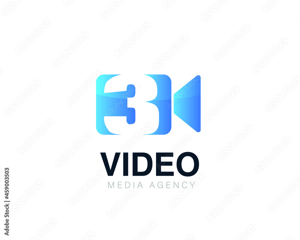 Initial number 3 video conference and chat video logo