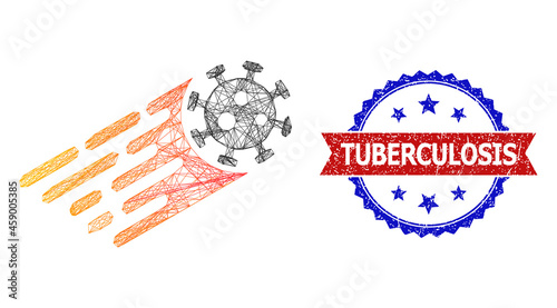 Net rush virus frame illustration, and bicolor unclean Tuberculosis seal stamp. Flat frame created from rush virus icon and crossing lines. Vector seal with corroded bicolored style,