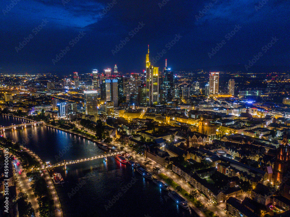 Frankfurt Skyline by night aerial 