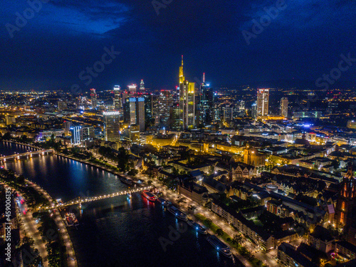 Frankfurt Skyline by night aerial 