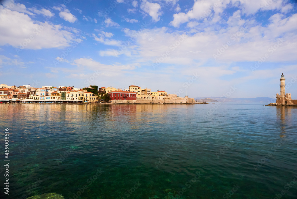 Chania picturesque harbour at the spring time