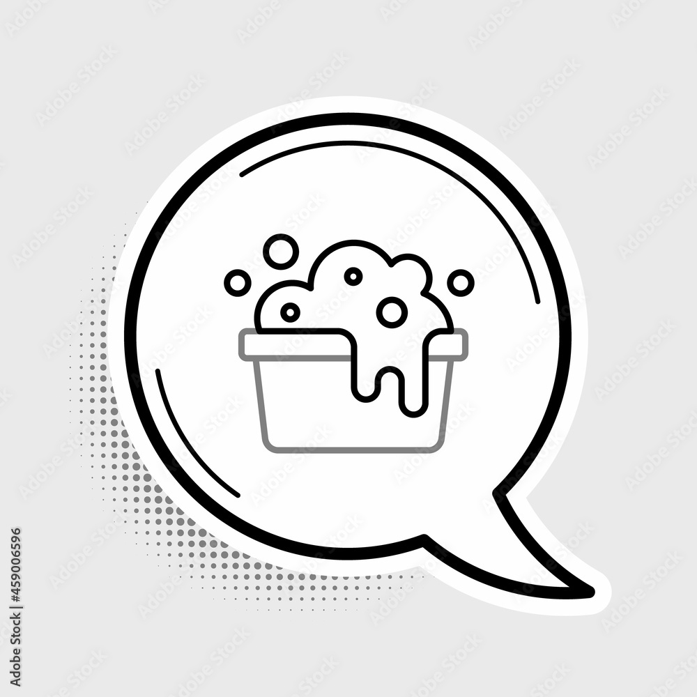 Line Plastic basin with soap suds icon isolated on grey background. Bowl with water. Washing clothes, cleaning equipment. Colorful outline concept. Vector Line Plastic basin with soap suds icon isolated on grey background. Bowl with water. Washing clothes, cleaning equipment. Colorful outline concept. Vector