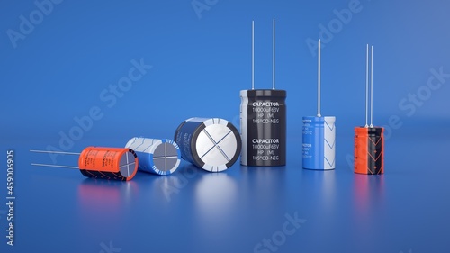 Various capacitors of different sizes and types. photo