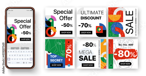 Social Media Kit. Design Template. Collection of branded material for your social media account. A set of banners square shape