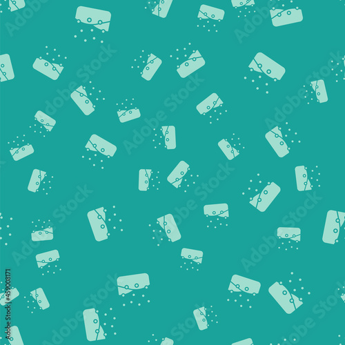 Green Snowfall icon isolated seamless pattern on green background. Snow falling winter snowflakes christmas new year. Merry Christmas and Happy New Year. Vector