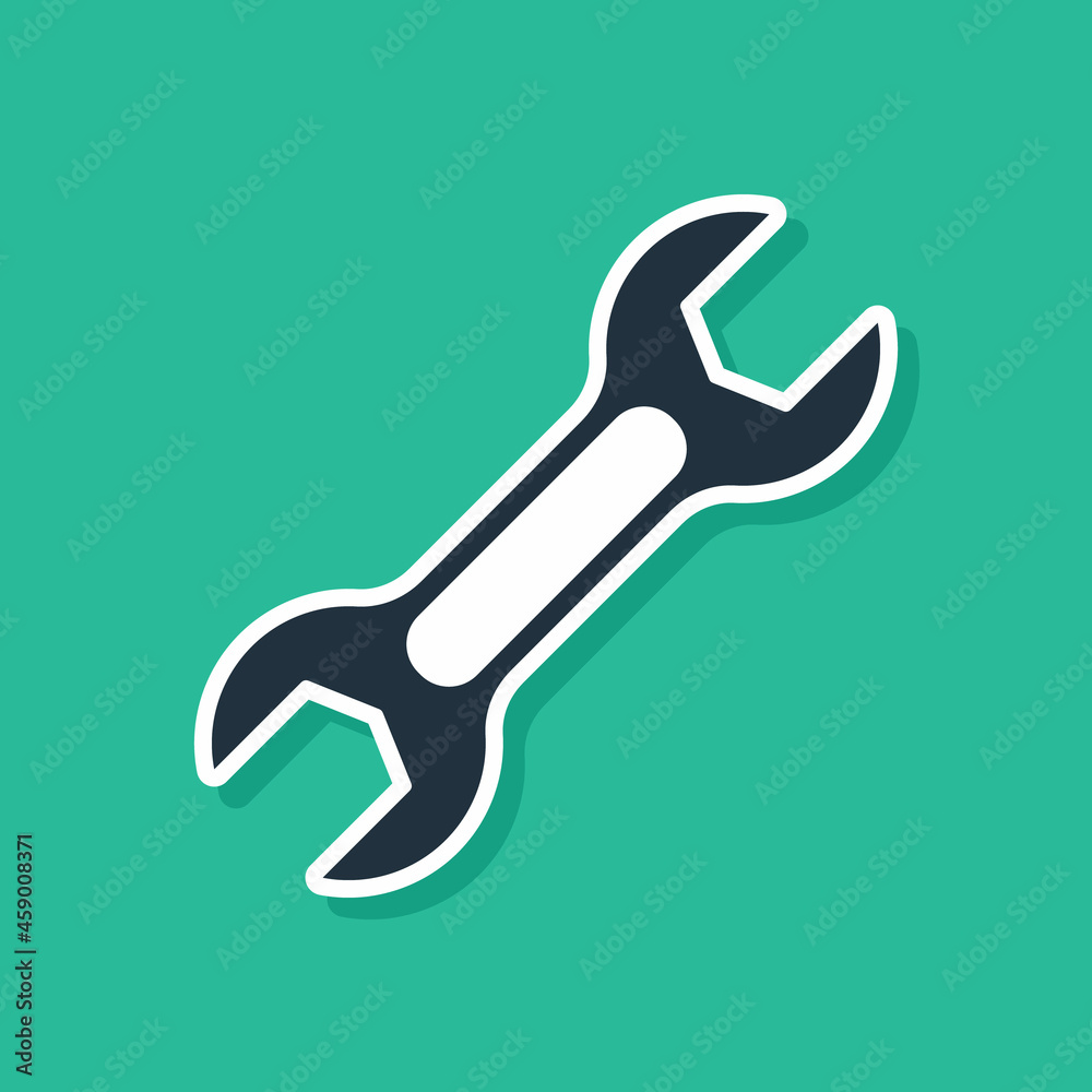 Blue Wrench spanner icon isolated on green background. Vector Blue Wrench spanner icon isolated on green background. Vector