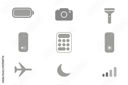 Set of Nine Grey iPhone Icons on White Background