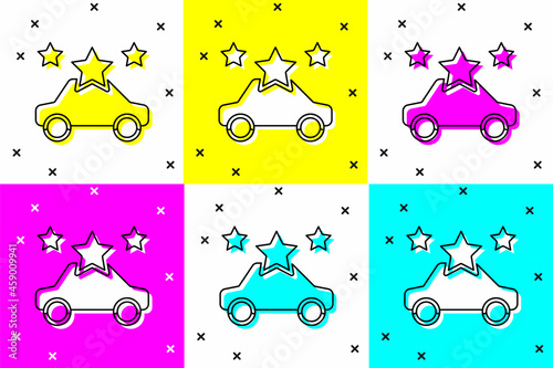 Set Car sharing icon isolated on color background. Carsharing sign. Transport renting service concept. Vector