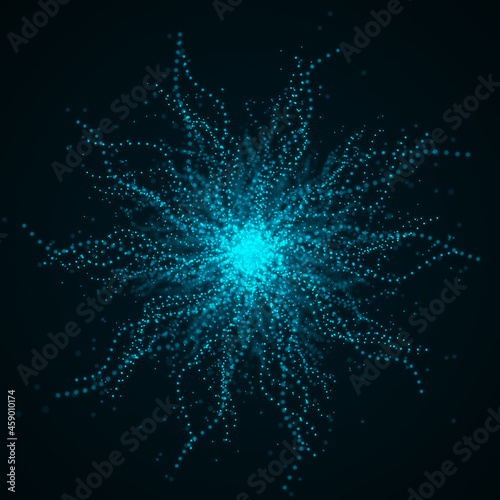 Abstract futuristic structure of points. Blue flower. Digital background. 3d rendering