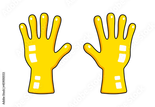 Two yellow rubber gloves isolated cartoon vector
