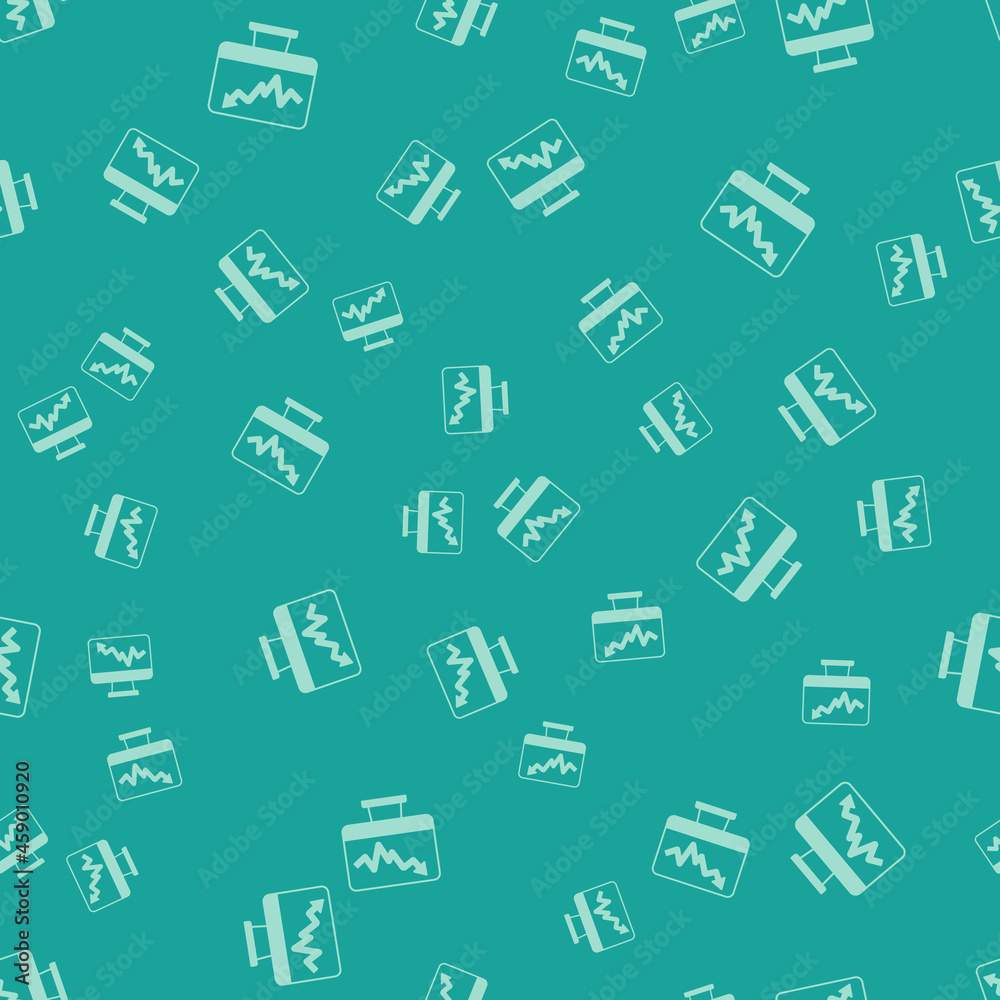 Green Computer monitor with graph chart icon isolated seamless pattern on green background. Report text file icon. Accounting sign. Audit, analysis, planning. Vector Green Computer monitor with graph chart icon isolated seamless pattern on green background. Report text file icon. Accounting sign. Audit, analysis, planning. Vector