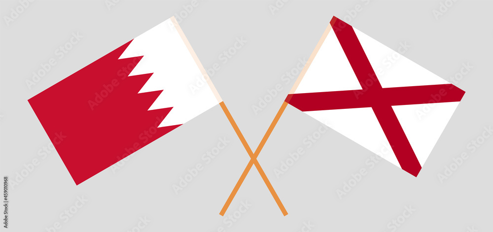 Crossed flags of Bahrain and The State of Alabama. Official colors. Correct proportion Crossed flags of Bahrain and The State of Alabama. Official colors. Correct proportion