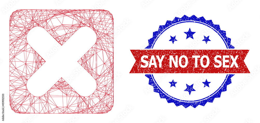 Mesh net close button framework illustration, and bicolor grunge Say No