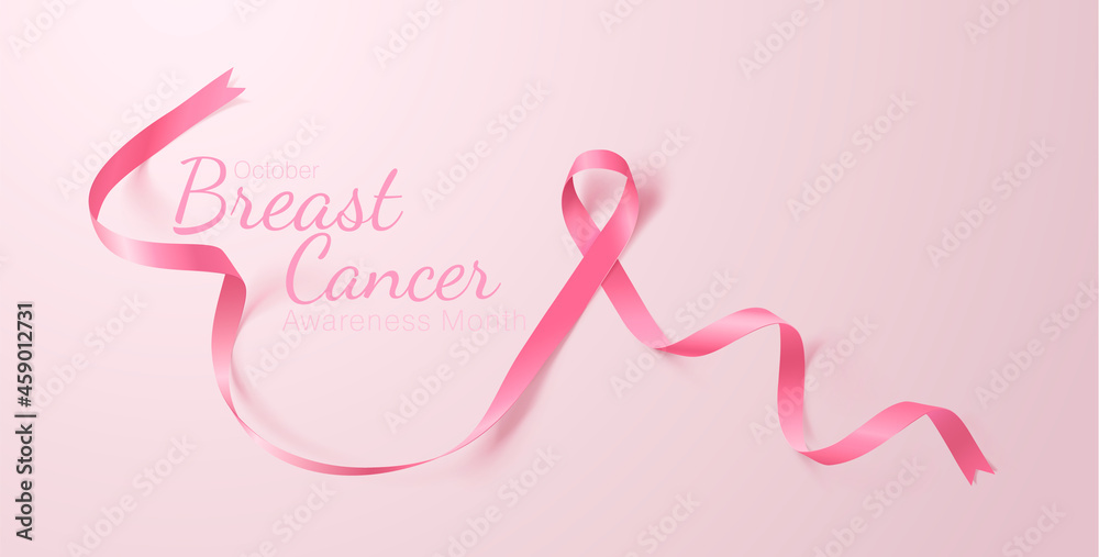Breast Cancer Awareness Calligraphy Poster Design. Realistic Pink Ribbon.