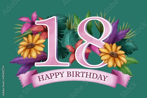 colorful happy 18th birthday background vector design illustration