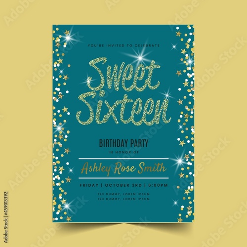sweet sixteen birthday invitation vector design illustration