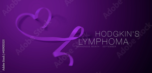 Hodgkin's Lymphoma Awareness Calligraphy Poster Design. Realistic Violet Ribbon. September is Cancer Awareness Month. Vector
